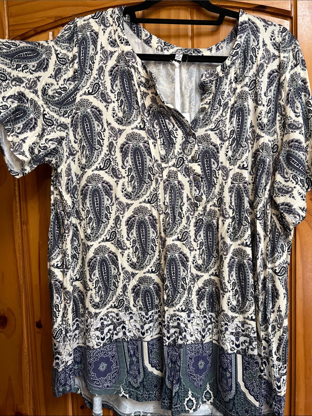 Rose & Olive Cream and Navy Paisley Short Sleeve Tunic